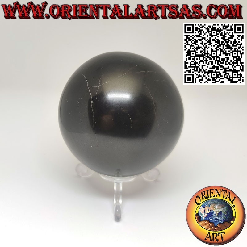 Esfera de obsidiana negra natural de 7 cm de diámetro, con base de 3 pies