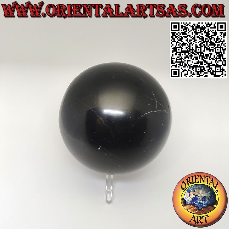 Natürliche schwarze Obsidiankugel mit einem Durchmesser von 7 cm und einer 3-Fuß-Basis