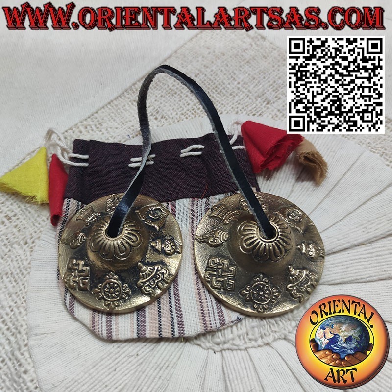 Cymbals with the 8 auspicious symbols in high relief, 7 metals