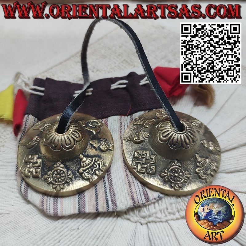 Cymbals with the 8 auspicious symbols in high relief, 7 metals