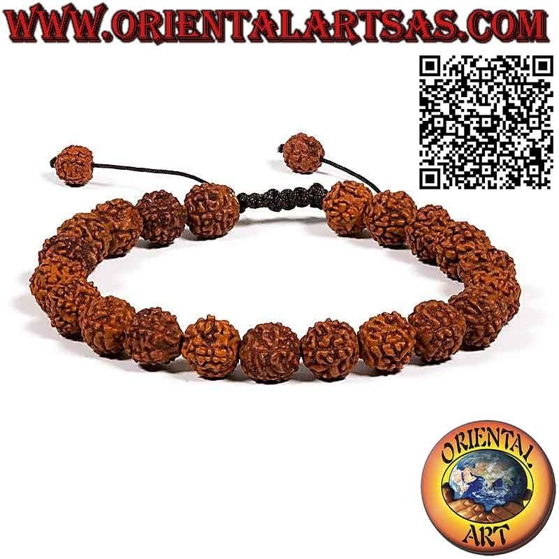 Mālā Armband 21 Perlen von 8 mm. in Rudra-Samen mit tibetischer Tüte