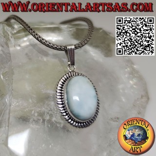 Colgante de plata con larimar natural ovalado y borde rayado