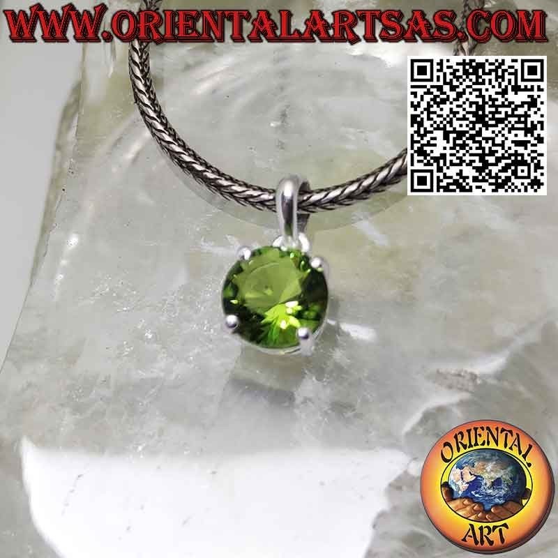 Silberanhänger mit rundem Peridot, besetzt mit vier Clips
