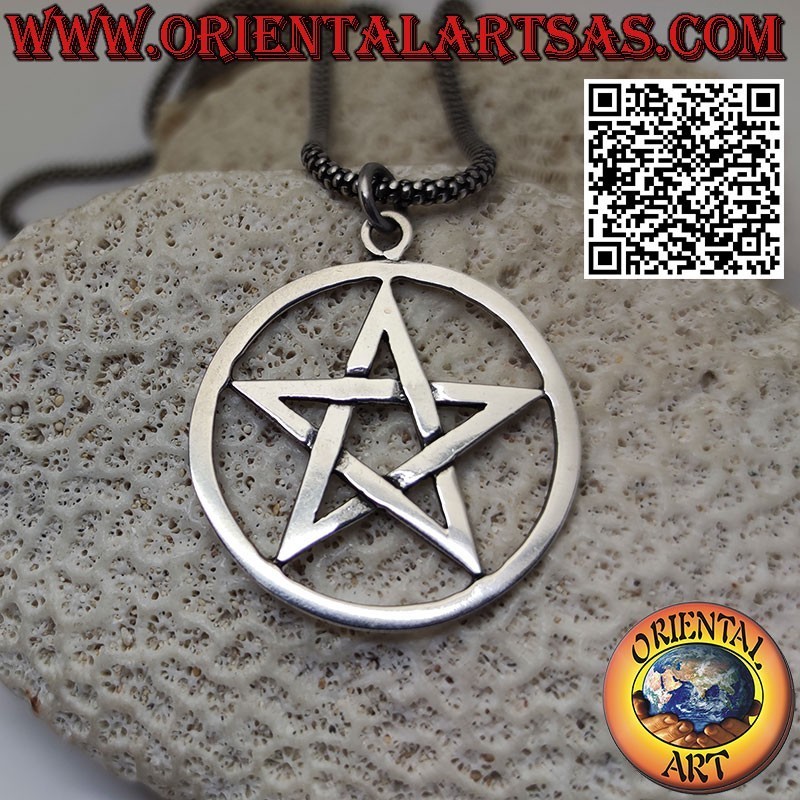 Pendentif en argent pentagramme étoile entrelacé dans le cercle, grand