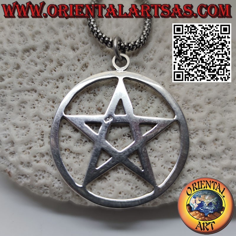 Pendentif en argent pentagramme étoile entrelacé dans le cercle, grand