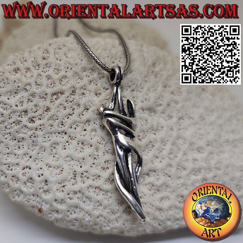 Silver pendant, loving couple embracing and dancing