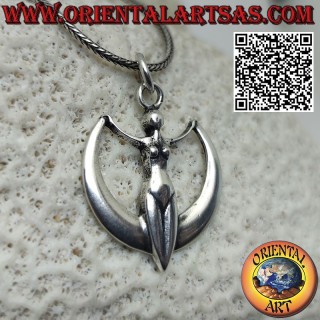 Colgante de plata del poder de la diosa wicca en amuleto de luna creciente