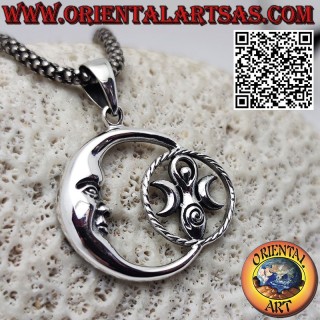 Silver pendant moon watching the wicca mother earth goddess