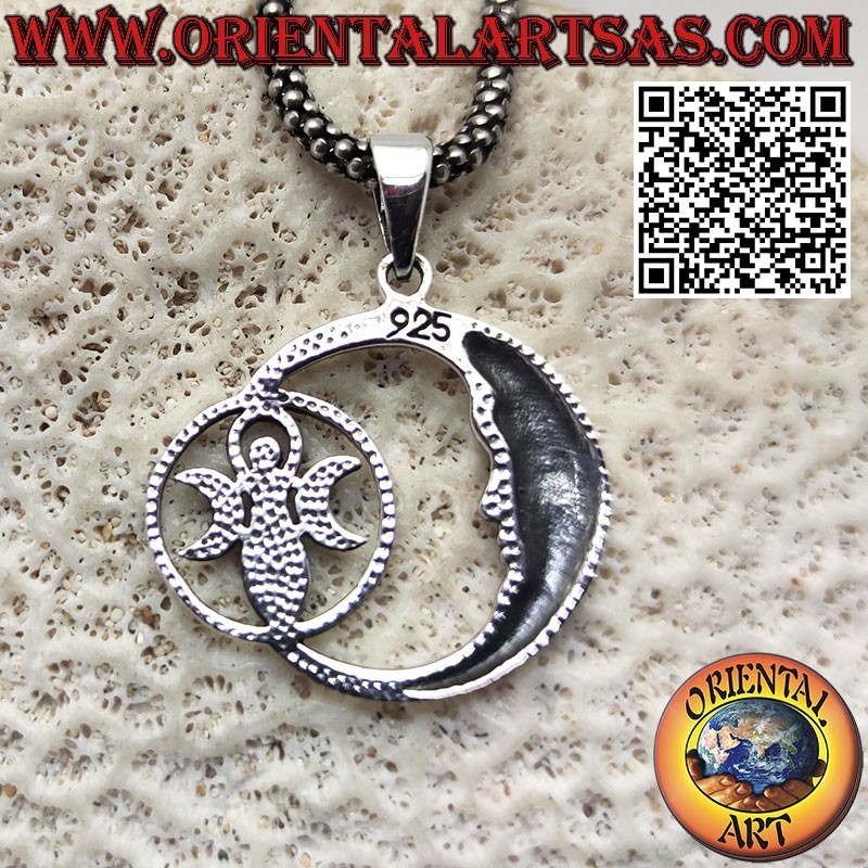 Ciondolo in argento luna che osserva la dea della madre terra wicca