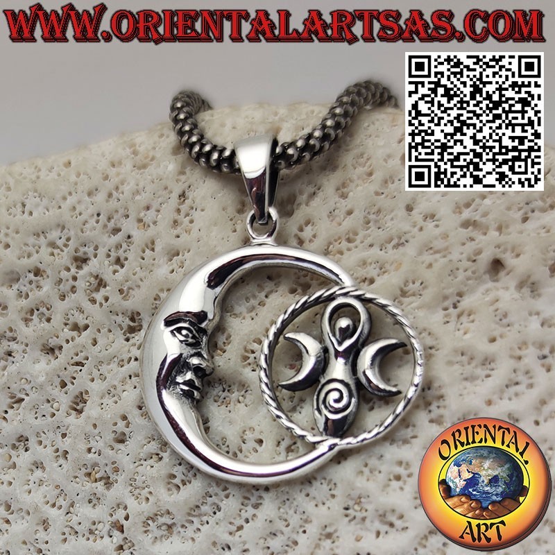 Silver pendant moon watching the wicca mother earth goddess