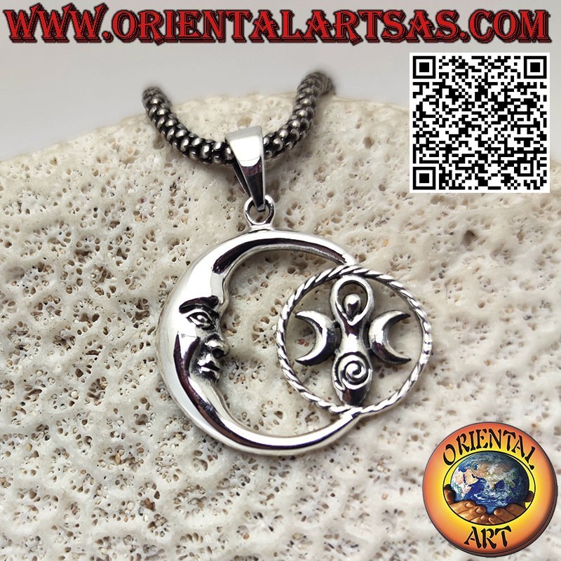 Silver pendant moon watching the wicca mother earth goddess