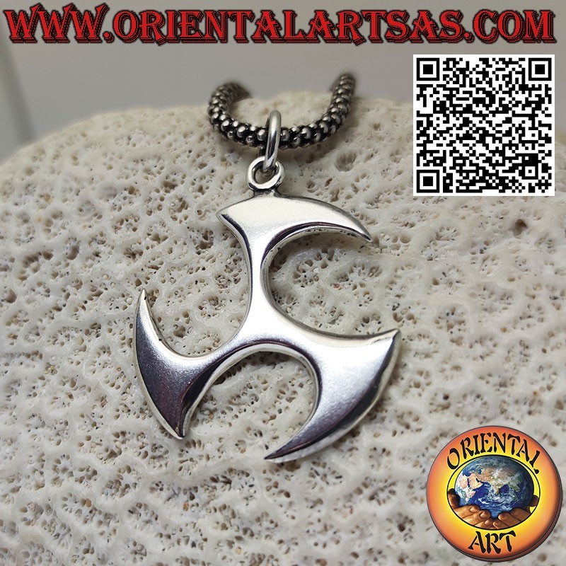 Tomoe silver pendant, symbol of the Shinto trinity, large