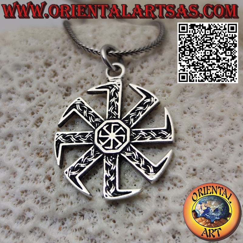 Kolovrat sun wheel silver pendant with another inside
