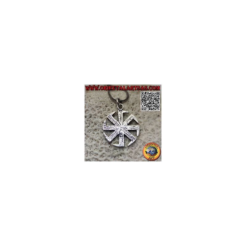 Kolovrat sun wheel silver pendant with another inside