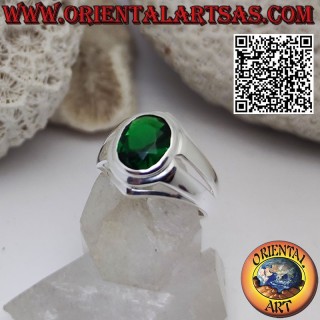 Anello in argento with smeraldo di sintesi ovale and mounted liscia