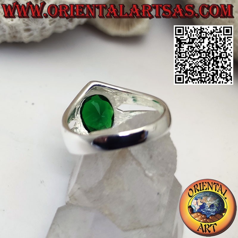Anello in argento with smeraldo di sintesi ovale and mounted liscia