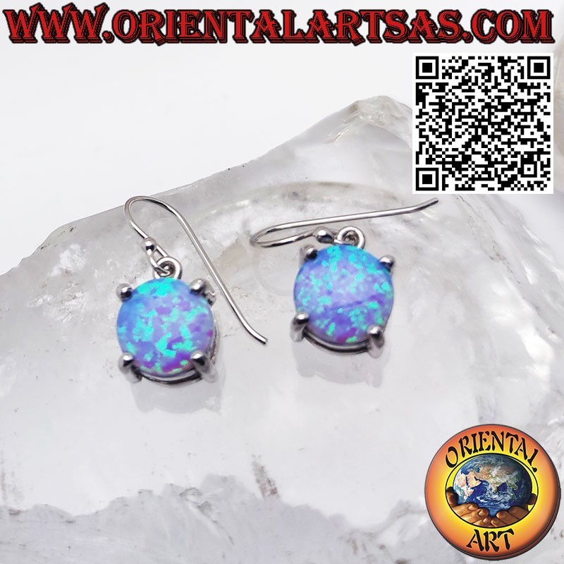 Silberohrringe mit ovalem, blauem, mystischem Opal, besetzt mit Krappen