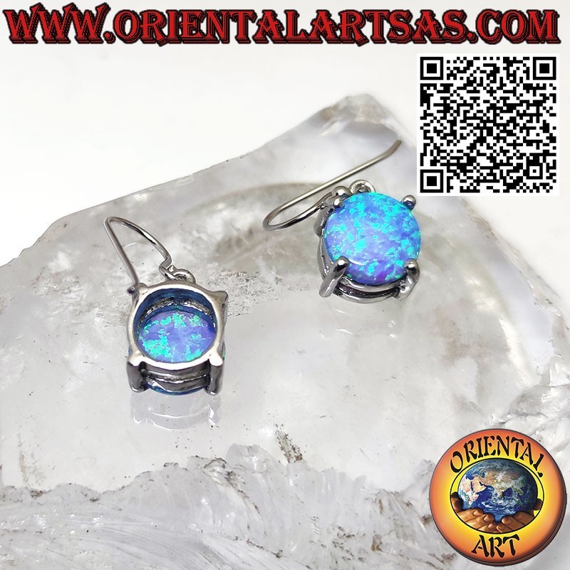 Pendientes de plata con ópalo místico azul ovalado con borde liso