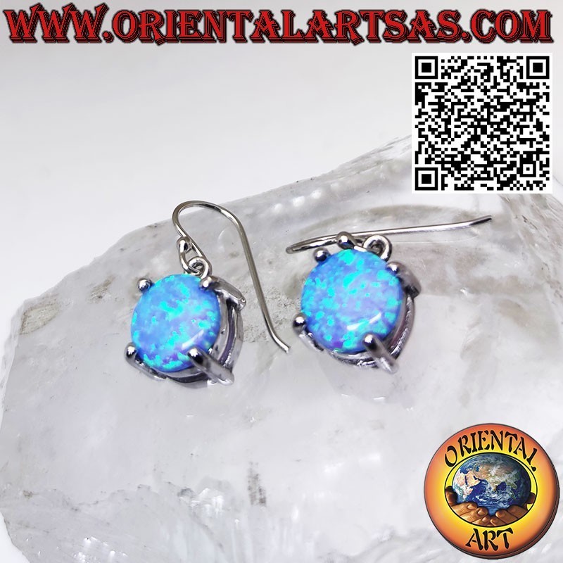 Pendientes de plata con ópalo místico azul ovalado con borde liso