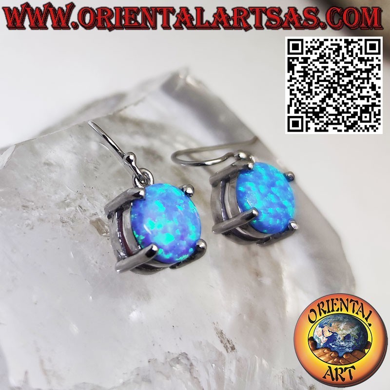 Silberohrringe mit ovalem blauem mystischem Opal mit glattem Rand