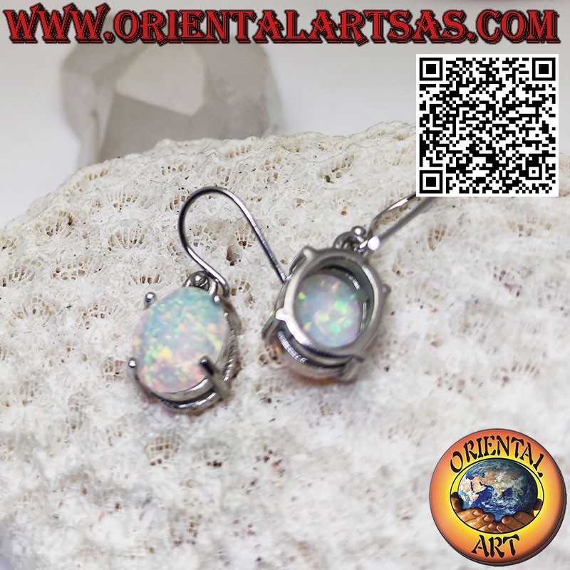 Boucles d'oreilles en argent avec opale arlequin ovale à bord lisse