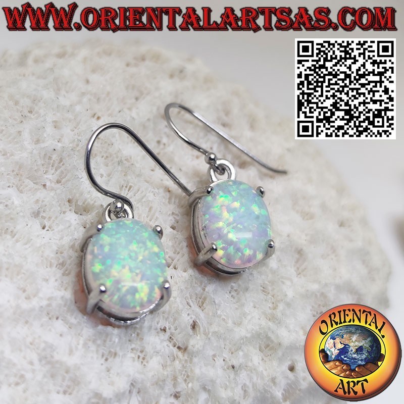 Boucles d'oreilles en argent avec opale arlequin ovale à bord lisse