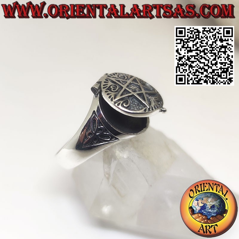 Bague boîte à poison en argent, Pentacle et Arbre de Vie