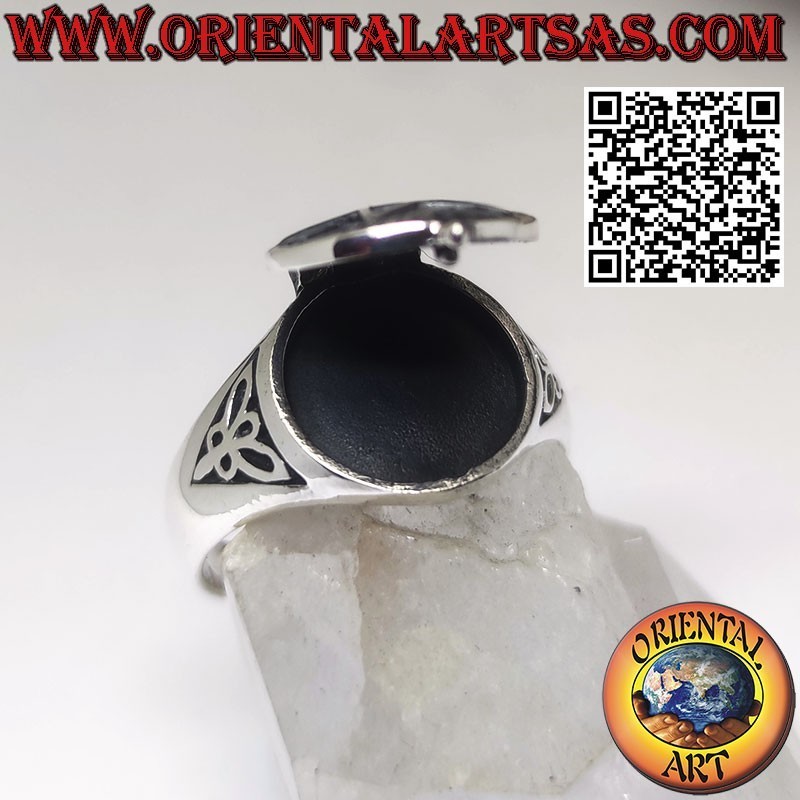 Silberner Giftbox-Ring, Pentagramm und Lebensbaum