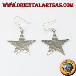 Earring silver star hammered effect