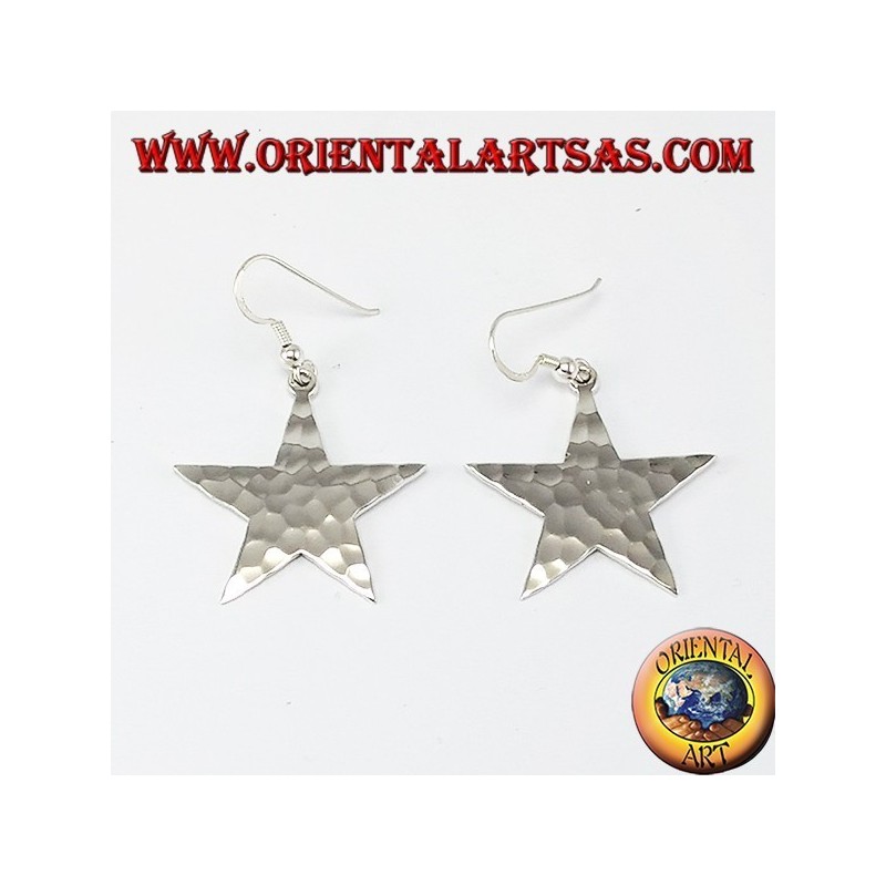 Earring silver star hammered effect