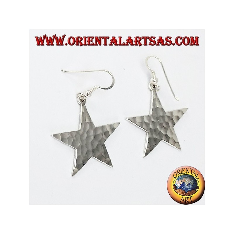 Earring silver star hammered effect
