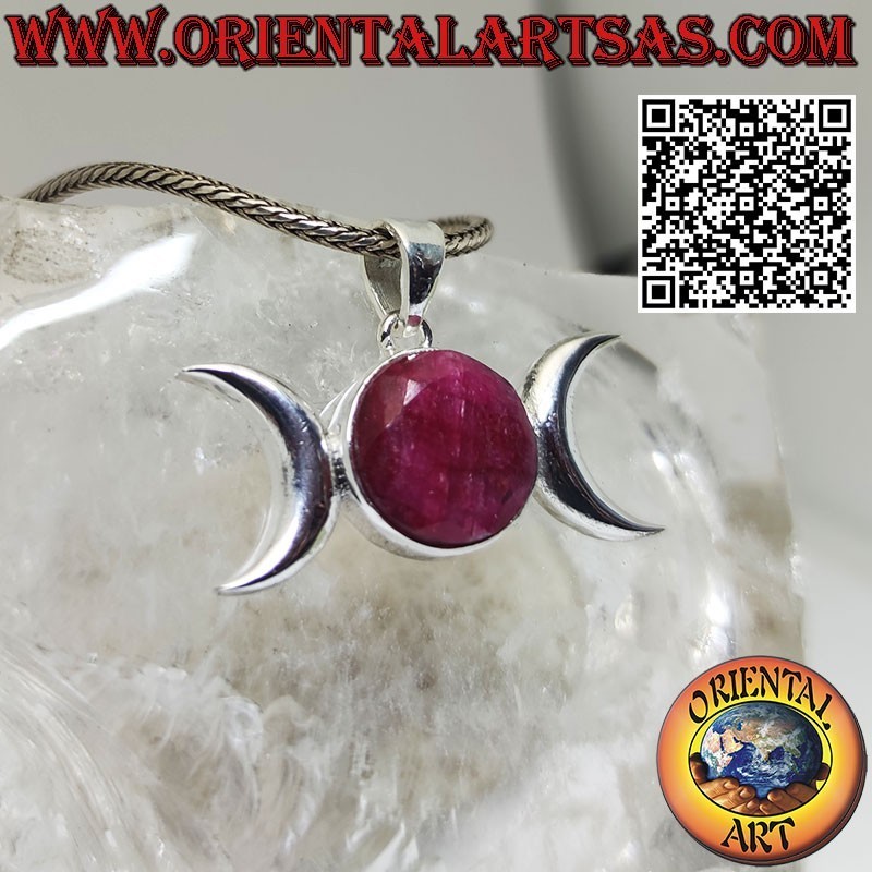 Colgante de Plata Triple Diosa Luna (Wicca) con Rubí Natural