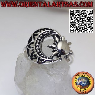 Sonne im Halbmondring aus massivem 925er Silber