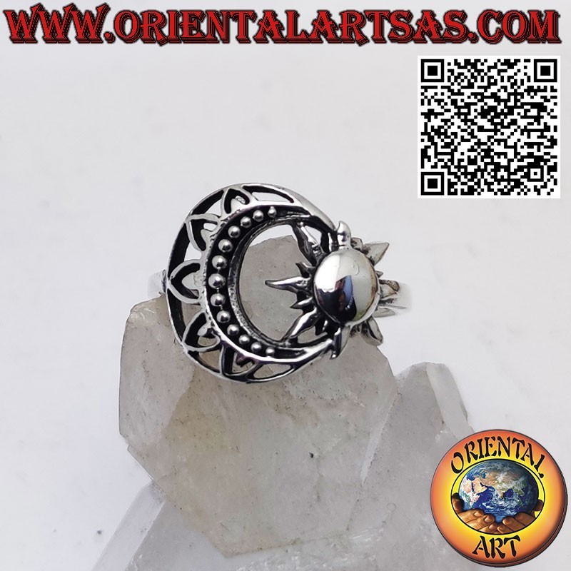 Anello sole nelle falce della luna realizzato in solido argento 925