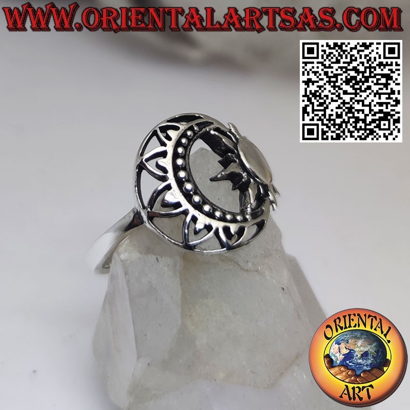 Anello sole nelle falce della luna realizzato in solido argento 925
