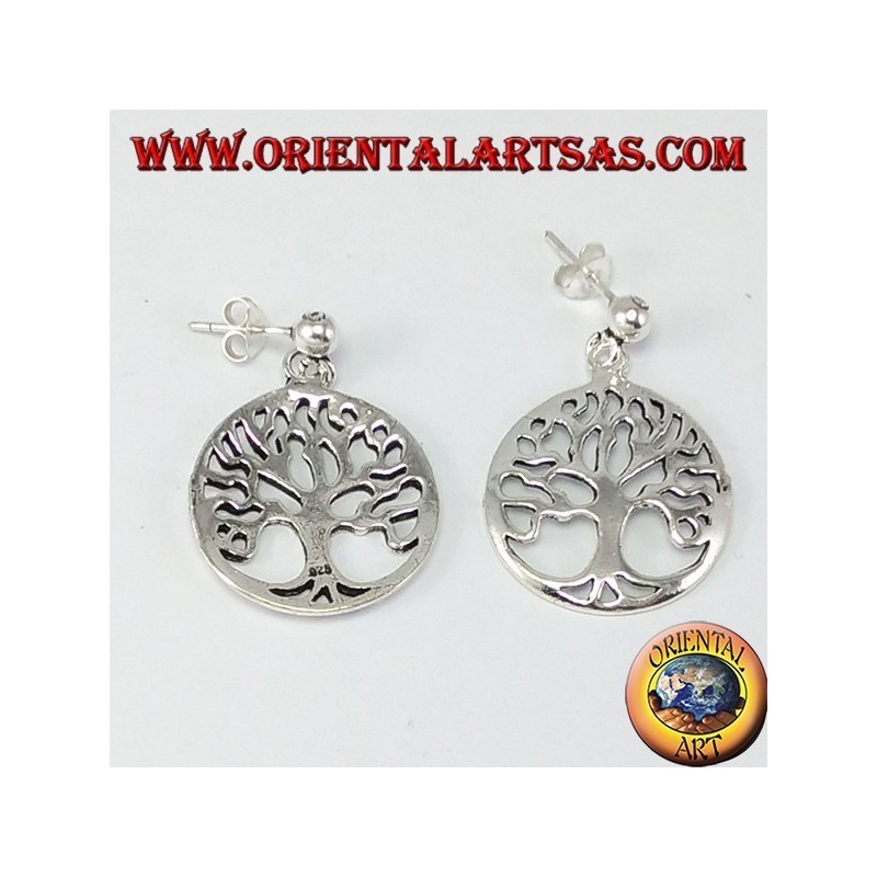 Silver earrings, tree of life