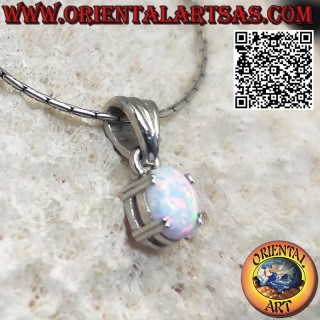 Silver pendant with small oval harlequin opal set in prongs