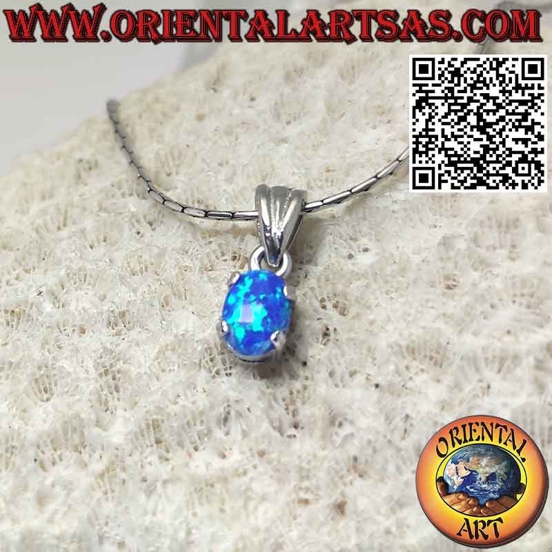 Silberner Anhänger mit kleinen ovalen Krappen aus blauem Opal