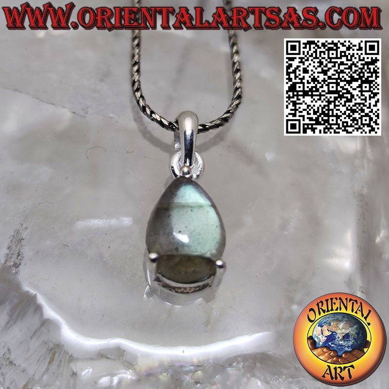 Ciondolo in argento con labradorite naturale a goccia incastonato griffe