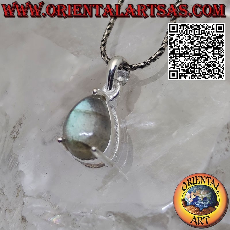 Ciondolo in argento con labradorite naturale a goccia incastonato griffe