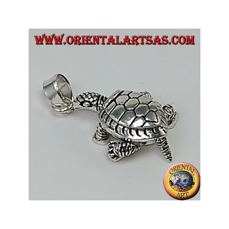 Silver pendant, moving moving land turtle