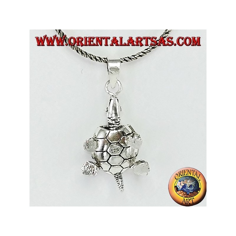 Silver pendant, moving moving land turtle