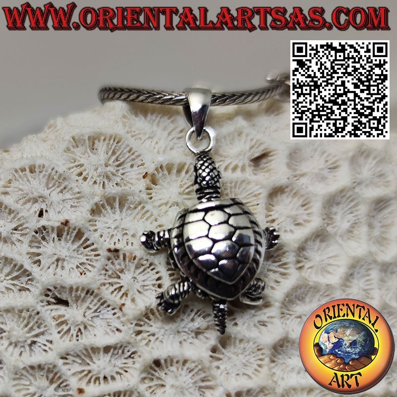 Pendentif en argent tortue terrestre mobile bouge la tête pieds queue