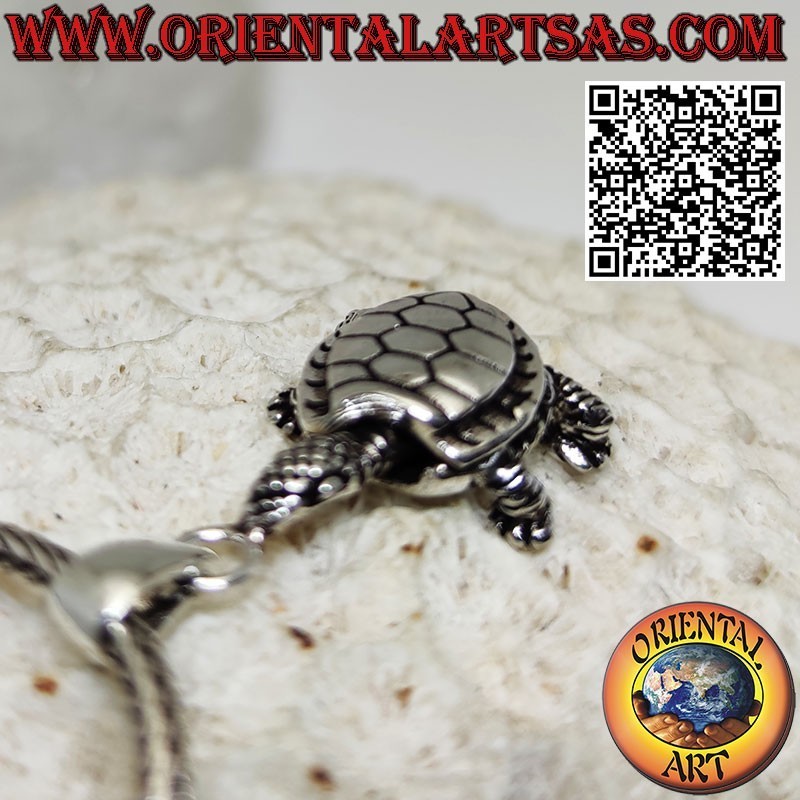 Silver pendant mobile land turtle moves head feet tail
