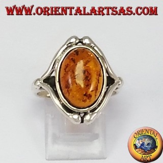 Silber Ring mit Bernstein Oval