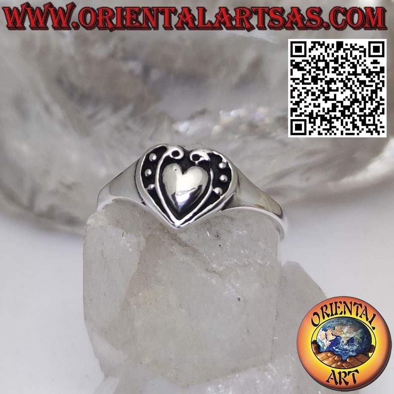 Heart dipped heart ring, made of solid 925 silver