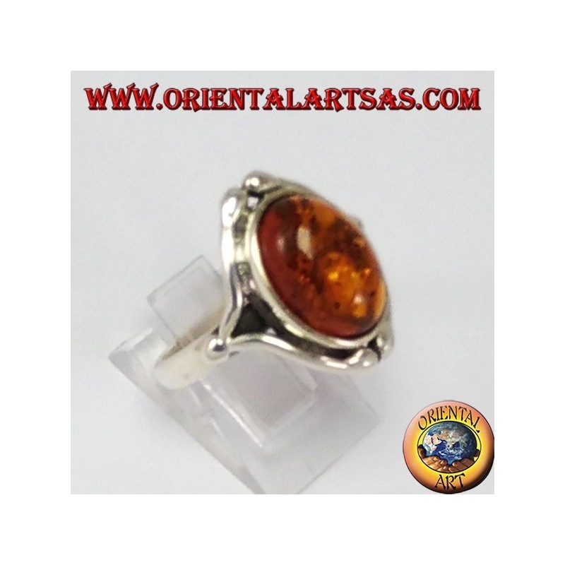 Silver ring with oval amber