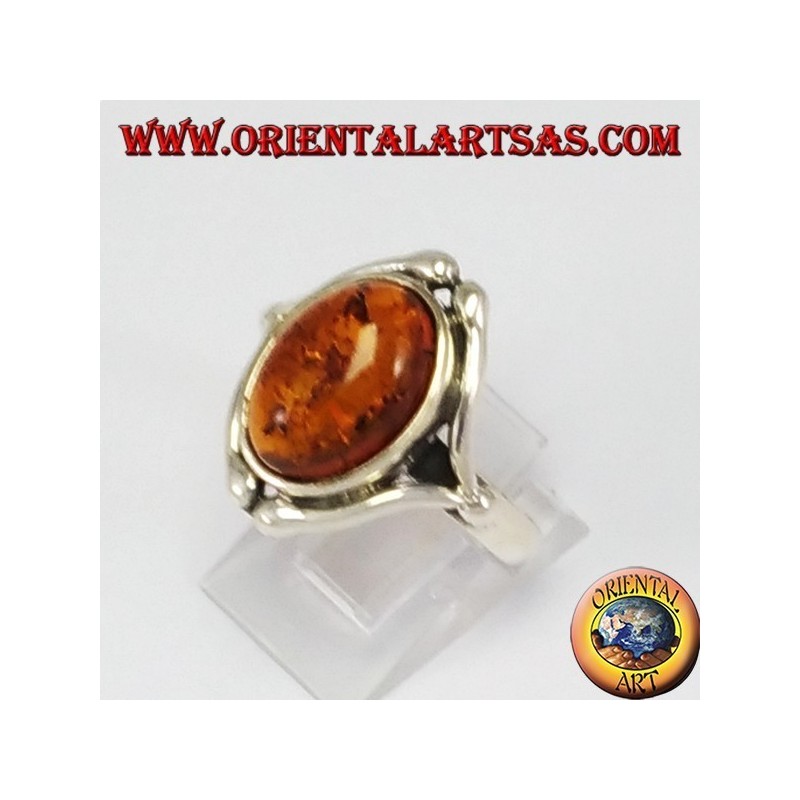 Silver ring with oval amber
