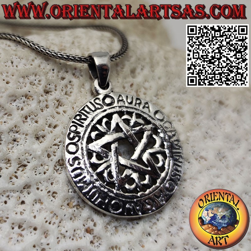 Pentacle silver pendant Pagan Star Spiritus Aura Caminus Aqua