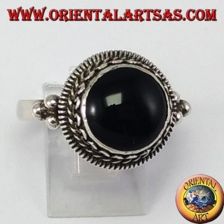 Silberring mit Onyx Top-Brett Runde